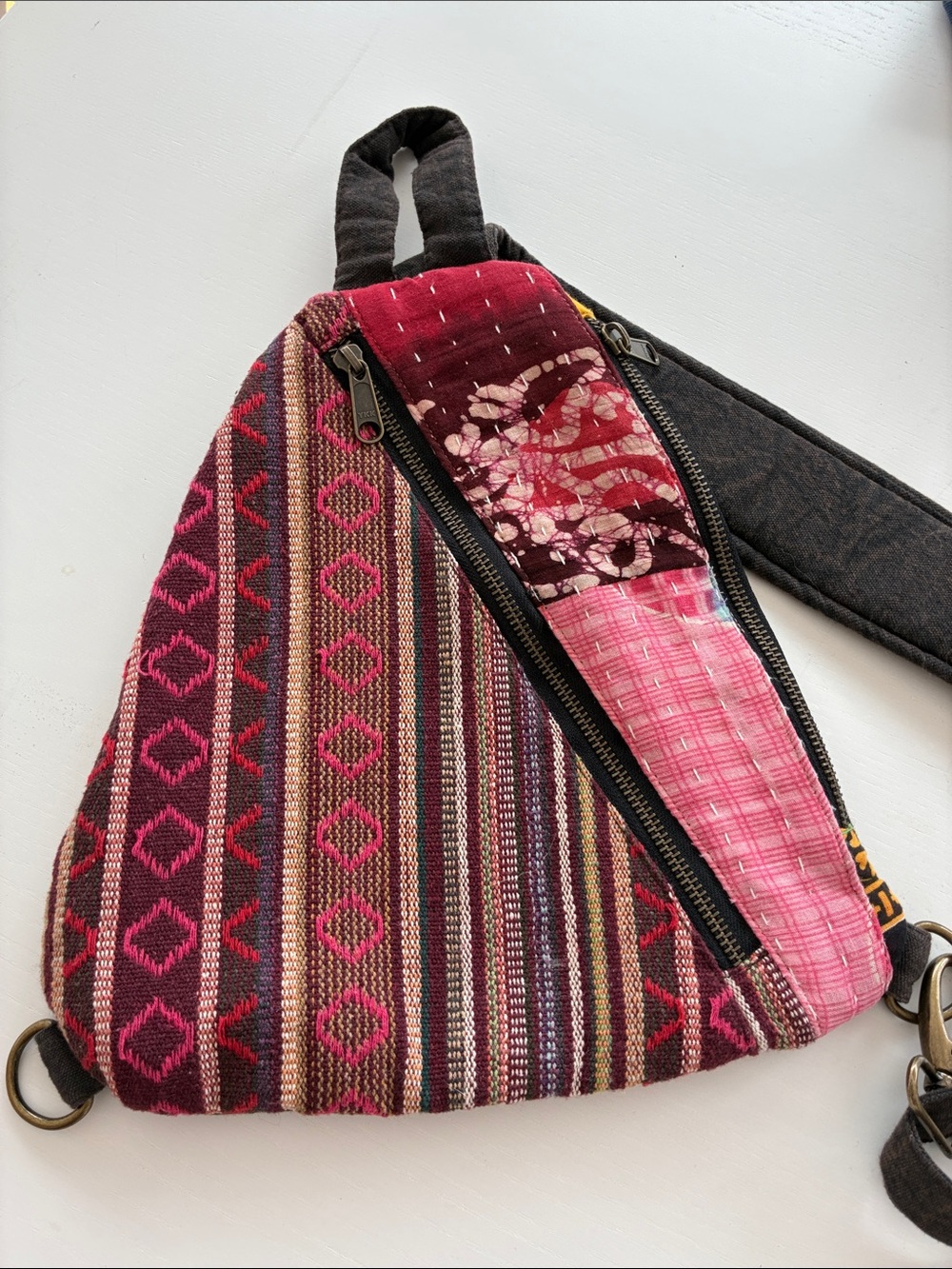 EARTHBOUND Pink & Burgundy Patterned Crossbody Sling Bag